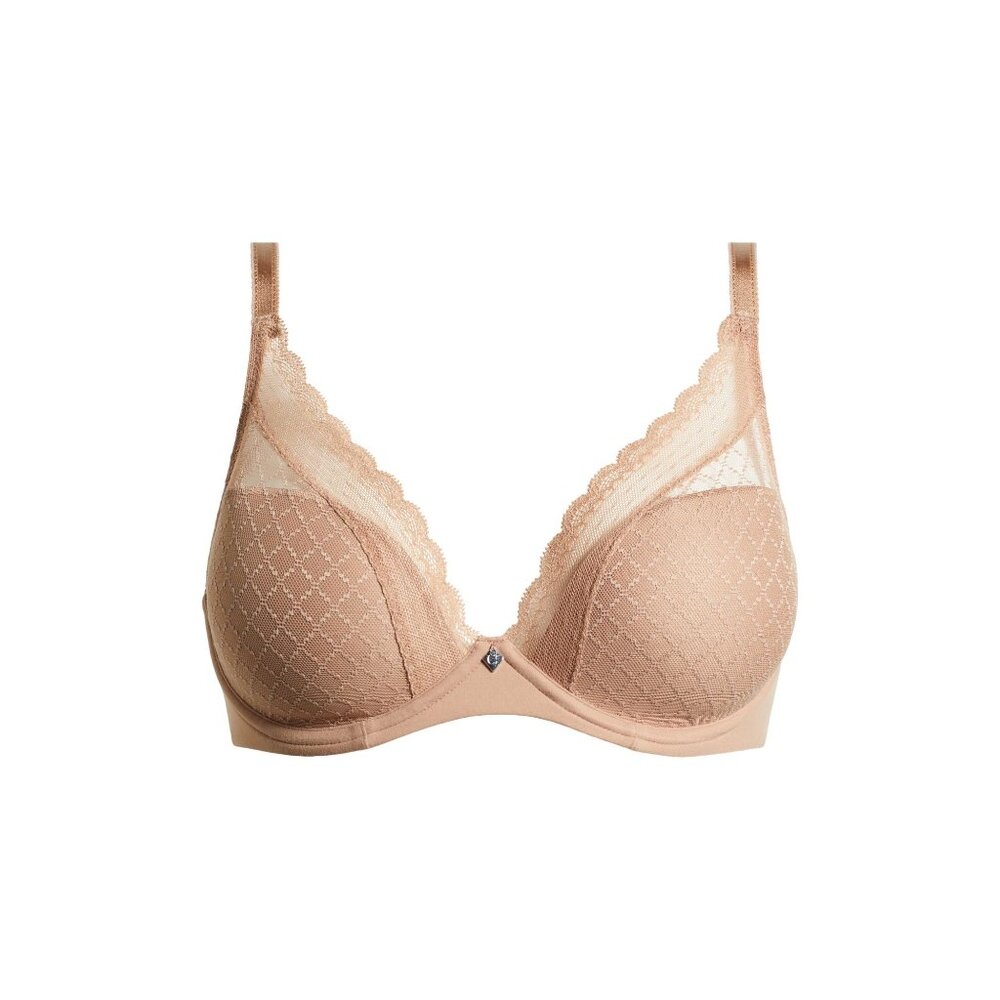 🆕CHANTELLE Norah Chic Plunge T-Shirt Underwire Bra 34D Beige Tan #16MNA - Picture 6 of 11